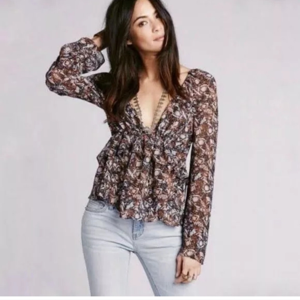 Free People Multi Color Sheer Top Size Small